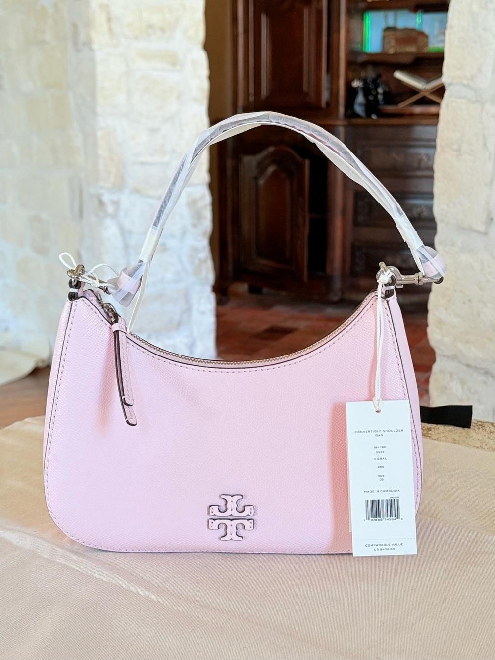 Tory burch Pink Leather Shoulder Bag with Logo Accent no offer listedbest price